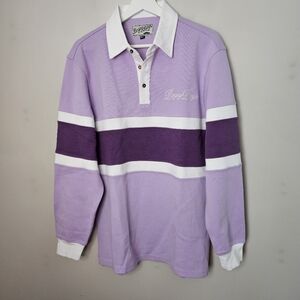 NWOT Bogey Boys Long Sleeve Rugby Polo Shirt Lavender Purple White Striped Golf